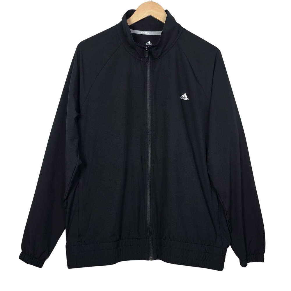 Adidas Golf Mens Large Black Solid Jacket Full Zip Mock Neck Windbreaker Sporty